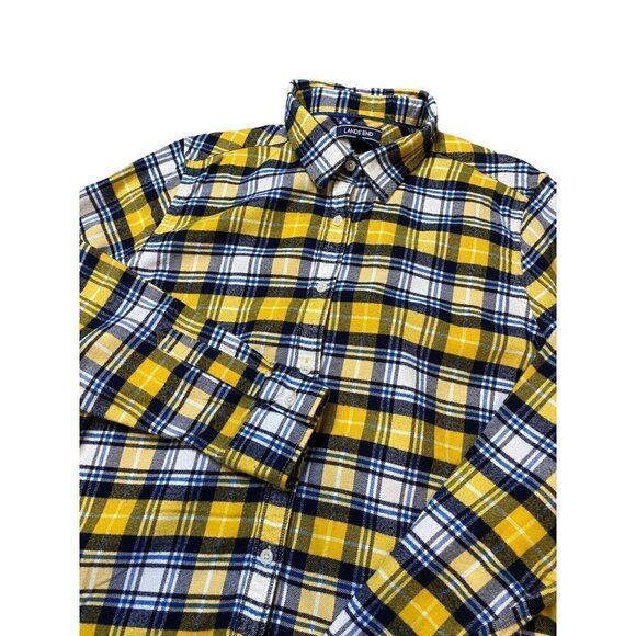 LANDS' End Yellow Plaid Flannel Button Down Shirt SIze 18 Tall - Picture 2 of 6
